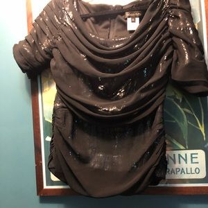 Tadashi Soji. Black net over silver sequins. Timeless!